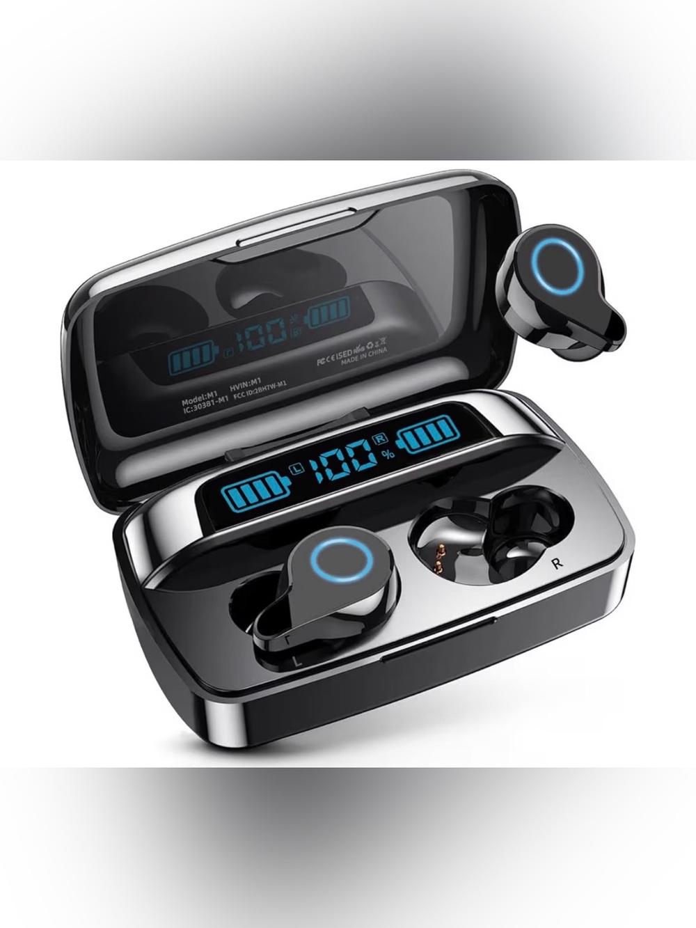 Wireless Bluetooth Earbuds with LED Charging Case - Black